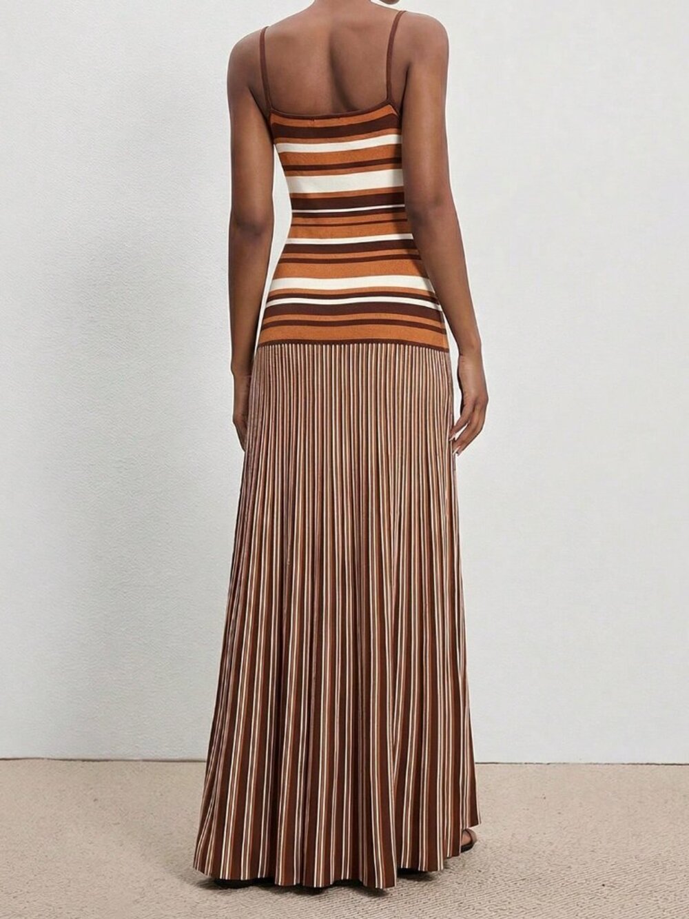 Brown Casual Women's Striped Minimalist Camisole Sweater Dress - Picture 2 of 6